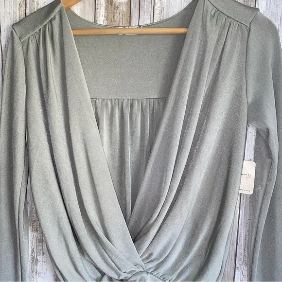 Intimately Free People Turnt Oxide Metallic Silver Bodysuit Deep V XS - Picture 7 of 9